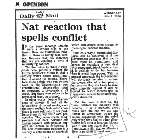 Nat reaction that to spells conflict, Rand Daily Mail, 4 June 1980 