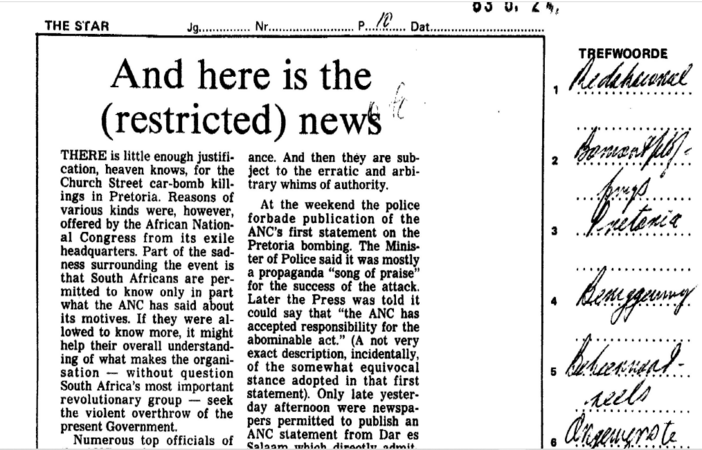 SA Air Force operation, And here is the (restricted) news,  The Star, 24 May  19983 
