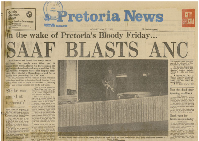 SA Air Force operation, SAAF blasts ANC, Pretoria News, 23  May  1983