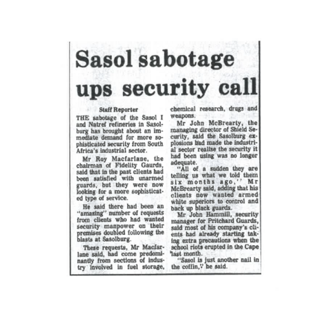 Sasol sabotage ups security call, source unknown 2