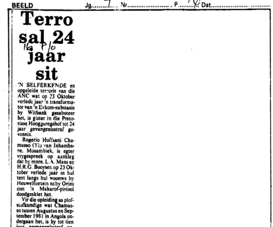 Terro sal 24 jaar sit, Beeld, 7 December 1982