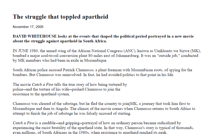 The struggle that toppled apartheid