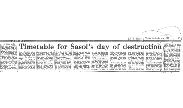 Timetable for Sasol's day of destruction, The Star, 4 June 1980