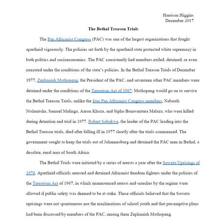 The Bethal Treason Trials by Harrison Higgins