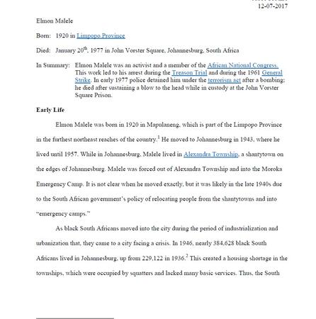 Biography of Elmon Malele by Jacob Prothr