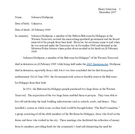 Biography of Solomon Modipane by Henry Johnstone  