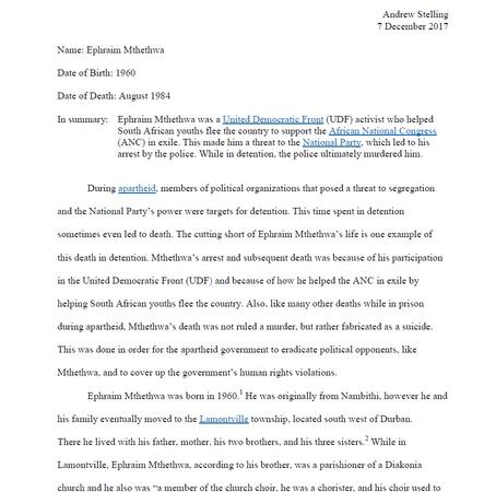 Biography of Ephraim Mthethwa by Andrew Stellin