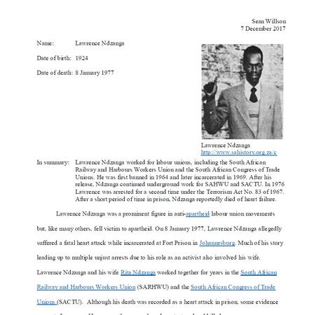 Biography of Lawrence Ndzanga by Sean Willson