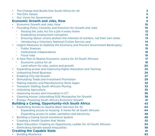 DA 2019 Election Manifesto