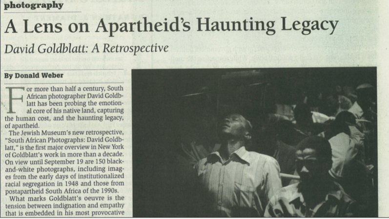 A Lens on Apartheid's haunting Legacy by Donald Weber, 9 May 2010