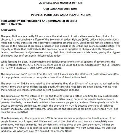 EFF 2019 Election Manifesto