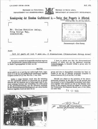 Group Areas Eviction Notification