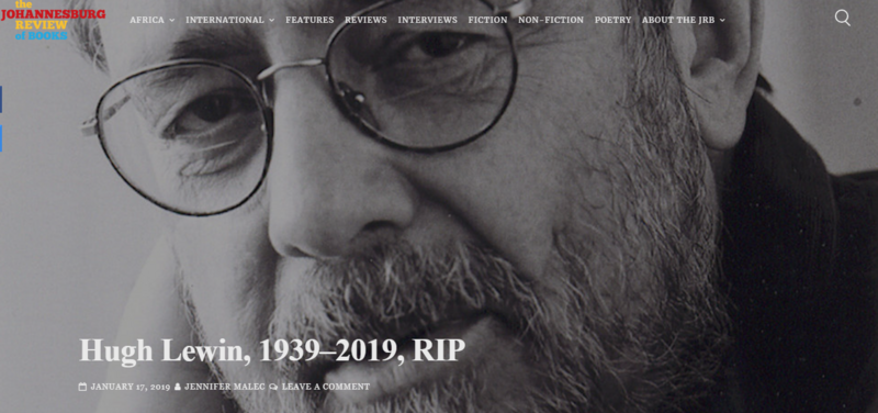 Hugh Lewin, 1939–2019, RIP by Jennifer Malec, 17 January 2019
