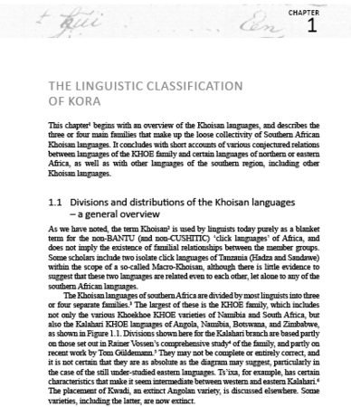 Kora: A Lost Khoisan Language Chapter 1: The linguistic classification of Kora by Menán du Plessis