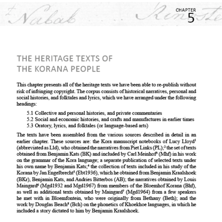 Kora: A Lost Khoisan Language Chapter 5: The Heritage texts of the Korana people by Menán du Plessis