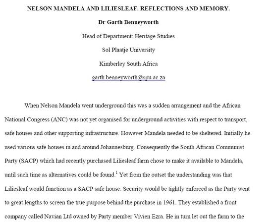 Nelson Mandela and Liliesleaf Reflections and Memory by Dr Garth Benneyworth, 6 July 2018