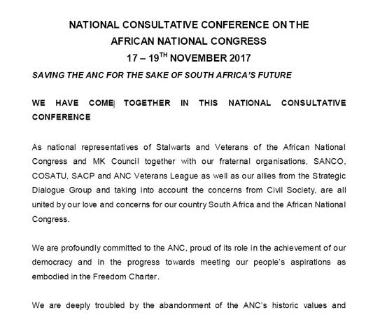  National Consultative Conference on the African National Congress 17 – 19th November 2017