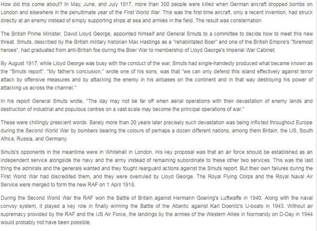 One hundred years of an air force inspired by General Smuts, by John Kane-Berman (PoliticsWeb), 18 July 2018