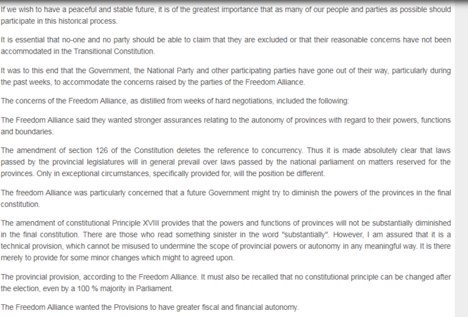 1994 - President De Klerk, State Of the Nation Address, 28 February 1994 (Before National Elections)
