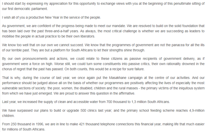 1998 - President Mandela, State of the Nation Address, 6 February 1998
