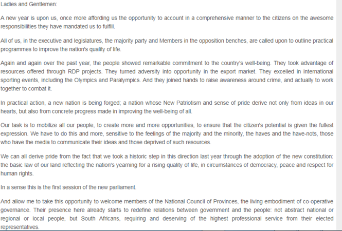 1997 - President Mandela, State of the Nation Address, 7 February 1997