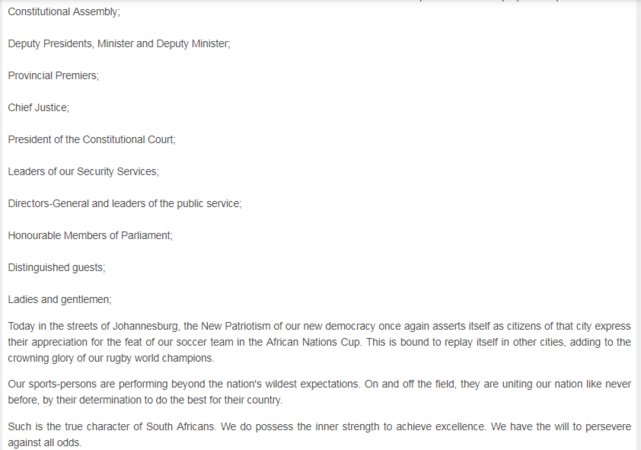 1996 - President Mandela, State of the Nation Address, 9 February 1996 