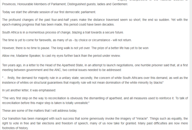 1999 - President Mbeki, State of the Nation Address, 5 February 1999 (Before National Elections)