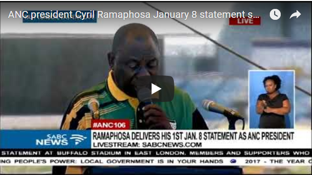 ANC president Cyril Ramaphosa January 8 statement speech
