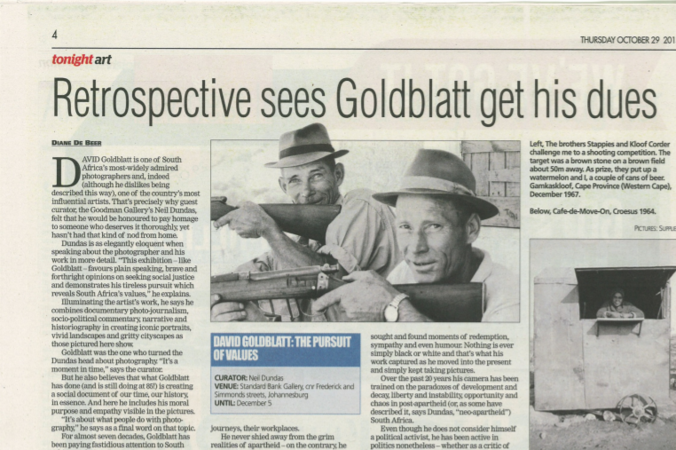 Retrospective sees Goldblatt get his dues by Diane De Beer, 29 October 2015