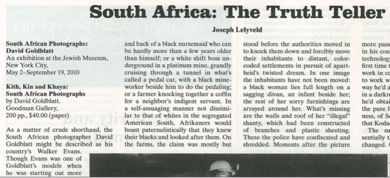South Africa: The Truth Teller by Joseph Lelyveld, 2 - 9 September 2010