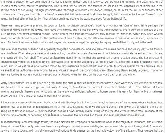 ”Social Conditions Among Bantu Women and Girls”. Address by Charlotte Maxeke at the Conference of European and Bantu Christian Student Associations at Fort Hare, June 27-July 3, 1930 [Extract]