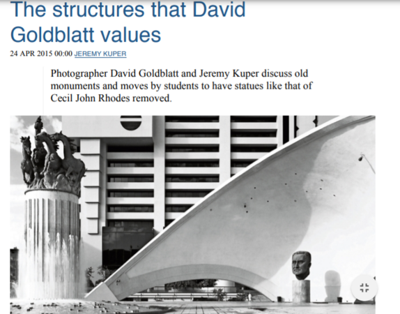 The structures that David Goldblatt values by Jeremy Kuper, 24 April 2015