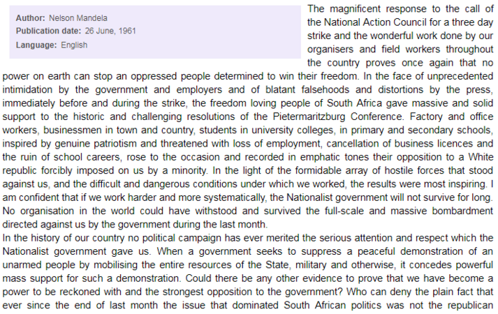`The struggle is my life`- Nelson Mandela press statement