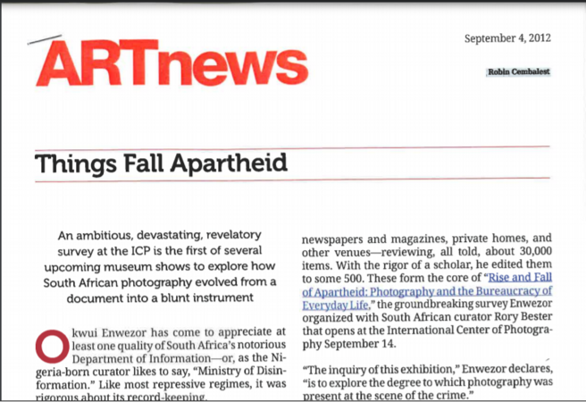 Things Fall Apartheid by Robin Cembalest, 4 September 2012