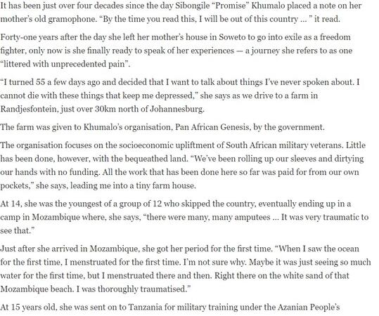 Women Freedom Fighters tell of Sexual Abuse in Camps by Carl Collison (Mail and Guardian), 27 October 2017