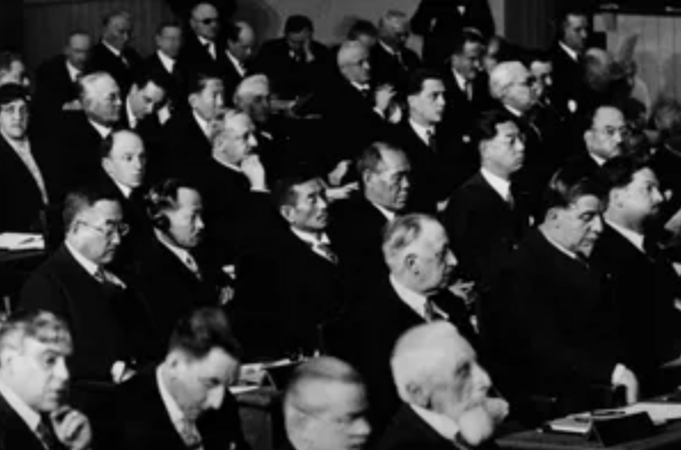 League of Nations Delegates attending a League of Nations meeting, c. 1930. Source Brittanica
