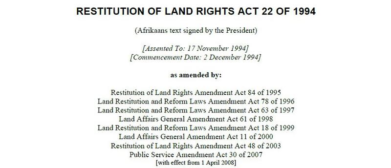 Restitution of Land Rights Act is signed