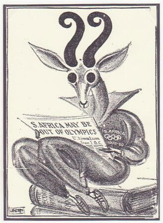 A cartoon predicting South Africa's expulsion from the International Olympic Movement