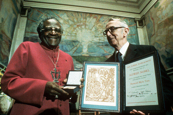 Bishop Desmond Tutu is awarded the Nobel Peace Prize in Oslo