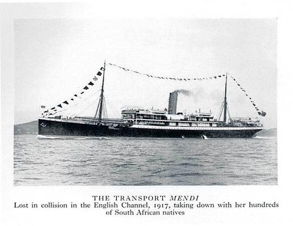 SS Mendi sinks in the English Channel on the way to France