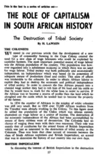 The role of capitalism in South African History: the destruction of tribal society