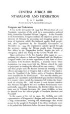 Central Africa III: Nyasaland and Federation