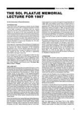 The Sol Plaatje Memorial Lecture For 1987
