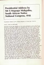 Presidential Address by Mr S Mapogo Makgatho, South African Native Congress, 1918