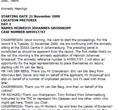 Amnesty Hearings, Day 2, Heinrich Johannes Grosskopf, Case number AM5917/97, 21 November 2000