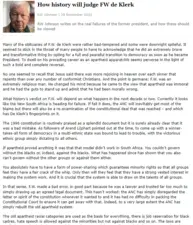 How history will judge FW de Klerk by RW Johnson, politicsweb (28 November 2021)