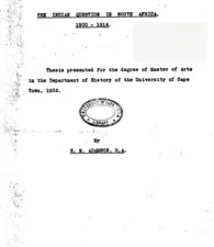 The Indian Question in South Africa, 1900-1914 by H. M. Adamson