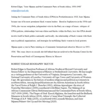 Josie Mpama and the Communist Party of South Africa, 1930-1948 by Robert Edgar
