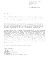 Letter by M Friedman on behalf of the David Webster Trust