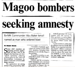 Magoo bombers seeking amnesty, Robert Brand, The Star, 23 April 1997